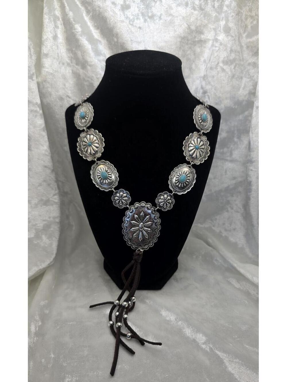 Idyllwind Western Concho Necklace Turquoise Accent Tassel Cowgirl Necklace